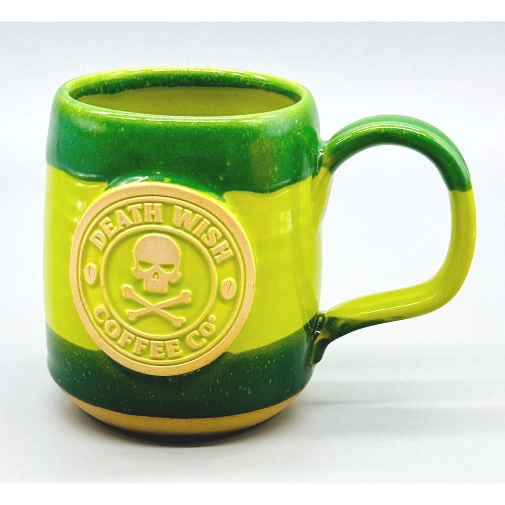 Death Wish Coffee Mug Green Stripe Shamrock Gateway‎ Grey Fox Pottery 2022
